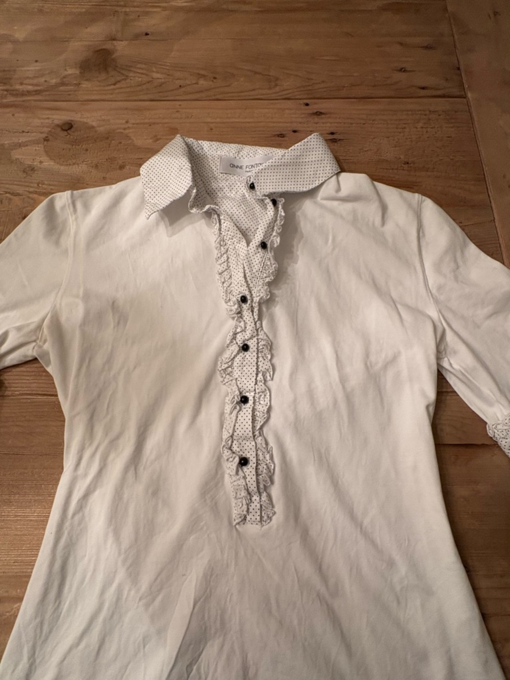 Anne Fontaine White Polka-Dot Collar Blouse